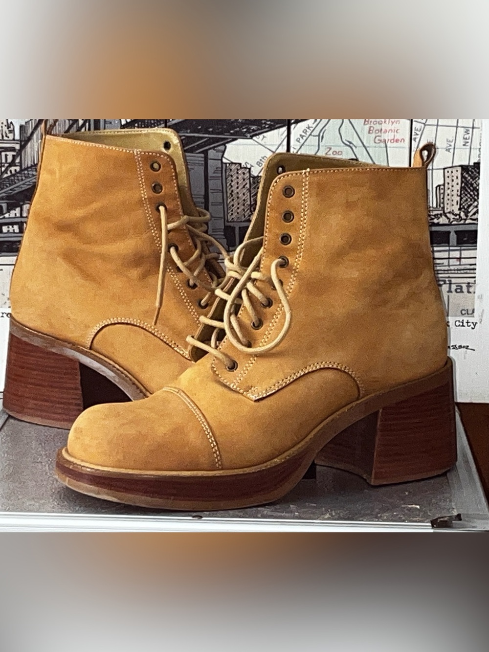 Y2K Suede Leather Platfotm Diba Lace-Up Heel Boots made in BRAZIL
